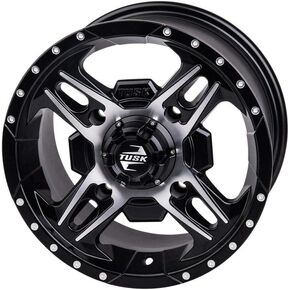 TUSK 4/137 Beartooth Wheel 12x7 5.0 + 2.0 Machined/Black for Kawasaki Mule SX 400 4x4 2017-2021 in Kuwait
