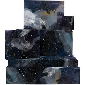 CENTRAL 23 Space Wrapping Paper - Moon Stars - 6 Blue Gift Wrap Sheets With Tag - Galaxy Wrapping Paper - For Birthday Christmas Anniversary Baby Shower - Recyclable in Kuwait