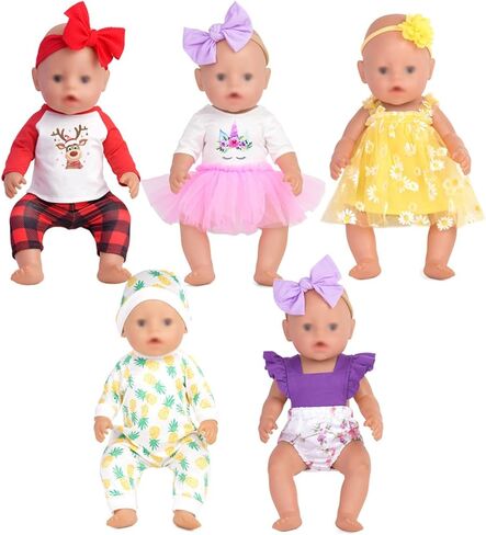 إكسسوارات دمية Sweet Dolly Baby، 5 مجموعات من ملابس الدمى، فستان، ملابس داخلية للدمى من 15 بوصة إلى 18 بوصة، دمى أطفال 15 بوصة، 12 قطعة في إجمالي ملابس الدمى وإكسسواراتها in Kuwait