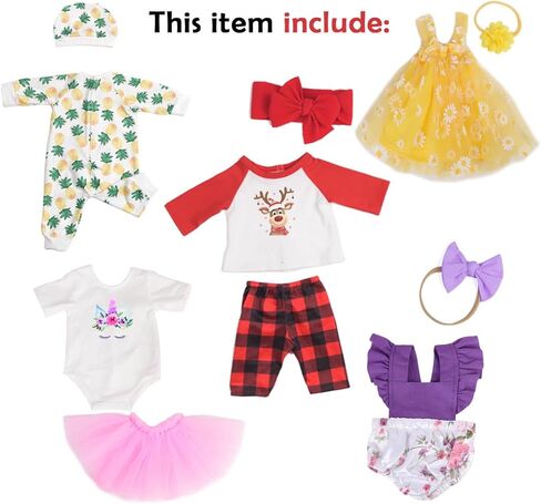 إكسسوارات دمية Sweet Dolly Baby، 5 مجموعات من ملابس الدمى، فستان، ملابس داخلية للدمى من 15 بوصة إلى 18 بوصة، دمى أطفال 15 بوصة، 12 قطعة في إجمالي ملابس الدمى وإكسسواراتها in Kuwait