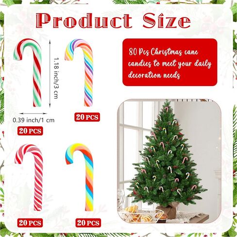 80 Pcs Mini Christmas Candy Canes for Crafts, 1.18 Inch Plastic Christmas Cane Miniatures, Fake Candy Canes Decorations for DIY Xmas Tree, Gifts, Cake in Saudi Arabia