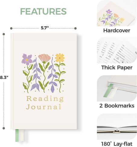 مجلة قراءة الكتب من Verveorig مع 60 مراجعة، ملحقات القراءة وهدايا الكتب لمحبي الكتب والقراء النساء، مجلة سجل القراءة ذات الغلاف الصلب، 5.7 بوصة × 8.3 بوصة، زهور in Kuwait