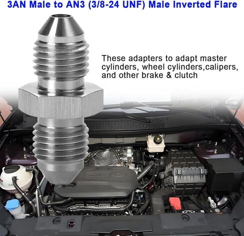 3AN Male to AN3 (3/8-24 UNF) Male Inverted Flare Stainless Steel Brake Adapter Fitting Connector(4PCS) in Saudi Arabia