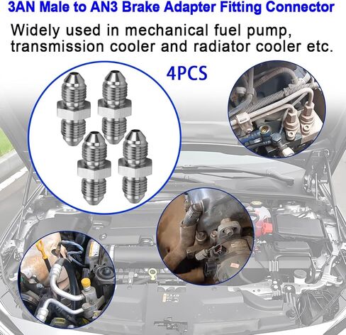 3AN Male to AN3 (3/8-24 UNF) Male Inverted Flare Stainless Steel Brake Adapter Fitting Connector(4PCS) in Saudi Arabia