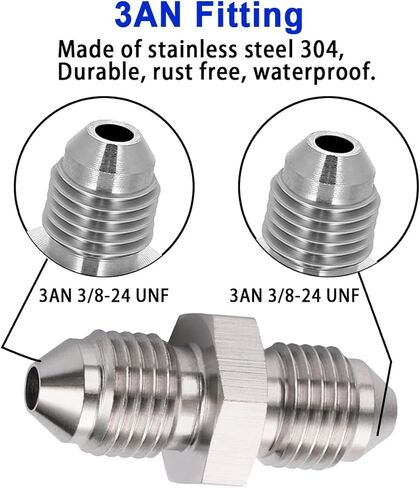 3AN Male to AN3 (3/8-24 UNF) Male Inverted Flare Stainless Steel Brake Adapter Fitting Connector(4PCS) in Saudi Arabia
