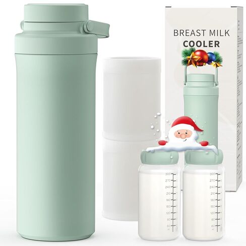Xaproo 22oz Breast Milk Cooler Bottle, Portable Milk Cooler for Breastmilk with 360°Cooling for 24 Hours, Millk Chiller with 2pcs Baby Bottles, Breastmilk Storage Bags for Baby, BPA-Free (Green) in Saudi Arabia