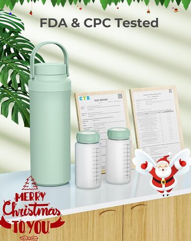 Xaproo 22oz Breast Milk Cooler Bottle, Portable Milk Cooler for Breastmilk with 360°Cooling for 24 Hours, Millk Chiller with 2pcs Baby Bottles, Breastmilk Storage Bags for Baby, BPA-Free (Green) in Saudi Arabia
