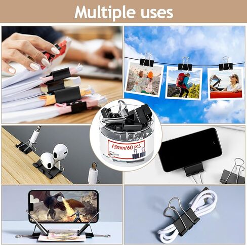 Office Paper Clamps, 24/40/48/60Pcs Binder Clip Paper Clamps, for Office School Supplies(Light Color,60Pcs,15mm) in Saudi Arabia