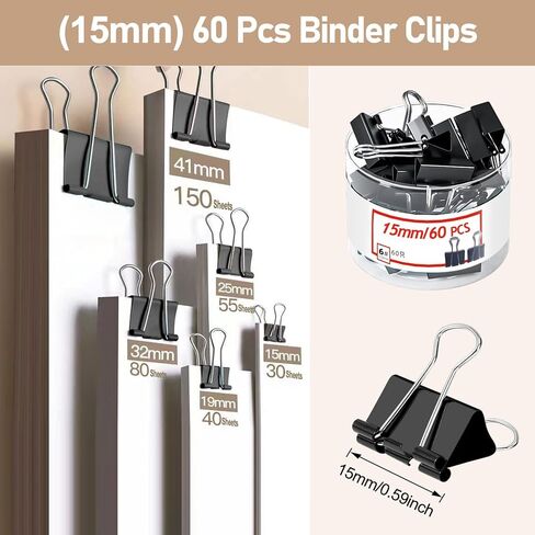 Office Paper Clamps, 24/40/48/60Pcs Binder Clip Paper Clamps, for Office School Supplies(Light Color,60Pcs,15mm) in Saudi Arabia