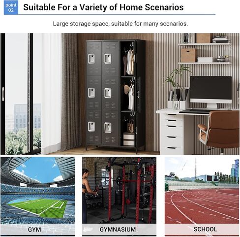 IDEALHOUSE 9 أبواب تخزين فولاذية، خزانة معدنية لغرفة نوم صالة الألعاب الرياضية والمكتب المدرسي، خزانة خزانة مقاس 72 بوصة للموظفين، خزانة تخزين صناعية مع 9 أرفف، التجميع مطلوب، أسود (9 أبواب) in Kuwait