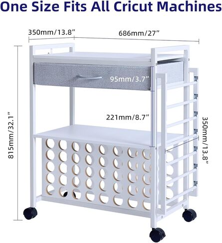 Rolling Craft Storage Cart for CraftMaster Machines – Includes Fabric Drawer, Hooks, 47 Vinyl Roll Holders – Mobile Sewing & Craft Table Workstation – White in Saudi Arabia