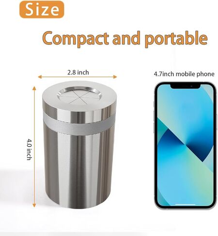 منفضة سجائر السيارة المصنوعة من الفولاذ المقاوم للصدأ مقاومة للرياح بدون رائحة - حامل أكواب مناسب مع غطاء دوار للسفر في السيارة (فضي لامع طويل القامة) in Kuwait