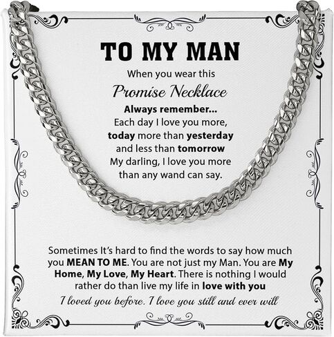 To My Man Necklace Boyfriend Valentines Day Gift Promise Necklace For Boyfriend Cuban Link Chain Necklace For Boyfriend Meaningful Necklace For Him Soulmate Gift To Him Romantic Gifts Christmas in Saudi Arabia