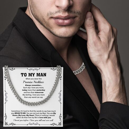 To My Man Necklace Boyfriend Valentines Day Gift Promise Necklace For Boyfriend Cuban Link Chain Necklace For Boyfriend Meaningful Necklace For Him Soulmate Gift To Him Romantic Gifts Christmas in Saudi Arabia