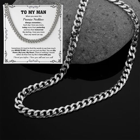 To My Man Necklace Boyfriend Valentines Day Gift Promise Necklace For Boyfriend Cuban Link Chain Necklace For Boyfriend Meaningful Necklace For Him Soulmate Gift To Him Romantic Gifts Christmas in Saudi Arabia