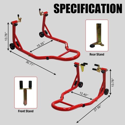 Motorcycle Stand Lift 440lbs Front Rear Combo Stand Lift Stand Front Wheel Fork Stand Rear U+K Fork Swingarm Spool Stand Compatible with Most Yamaha Honda Kawasaki Suzuki - Red in Saudi Arabia