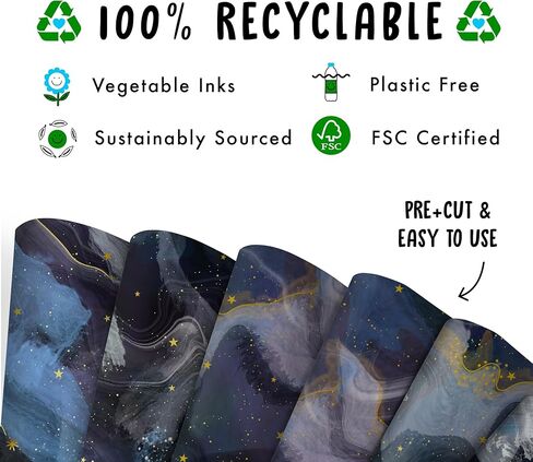 CENTRAL 23 Space Wrapping Paper - Moon Stars - 6 Blue Gift Wrap Sheets With Tag - Galaxy Wrapping Paper - For Birthday Christmas Anniversary Baby Shower - Recyclable in Kuwait