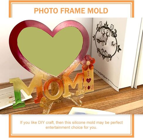 Uonlytech 1set Silicone Photo Frame Mold for Mother's Day Heart Shaped Epoxy Casting Molds Base for Creative Home and Craft Projects in Saudi Arabia
