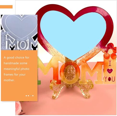 Uonlytech 1set Silicone Photo Frame Mold for Mother's Day Heart Shaped Epoxy Casting Molds Base for Creative Home and Craft Projects in Saudi Arabia