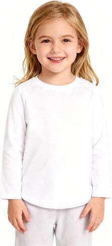 Magic Park 18M-7Y Baby Girl Long Sleeve Cotton T-Shirt Toddler Crew Neck Curve Hem Tee Kids Solid Color Blouse Casual Top in Kuwait