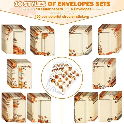 250Pcs Watercolor Stationery Paper and Envelope Set with 100 Letterhead Papers and 50 Envelopes, 10 Design for Letter Writing Invitations Computer Holidays Party Notes, 8.5x11 Inch-Lined in Saudi Arabia
