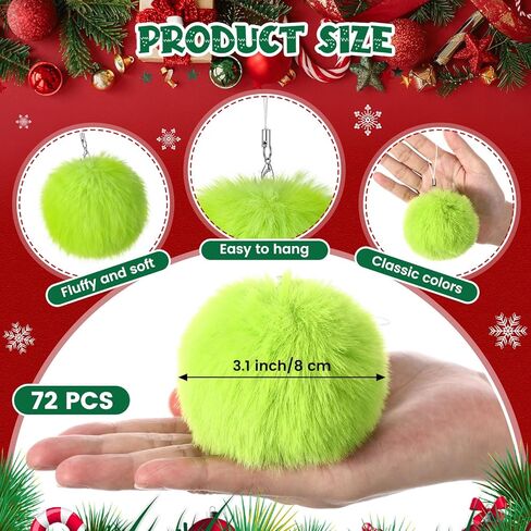 Nuenen 72 Pcs 3.15 Inch White Furry Christmas Ball Ornaments Christmas Pom Poms Ornaments Faux Rabbit Fur Balls Bulk with Elastic Band for Xmas Tree Decorations DIY Craft Hat Keychain (White) in Kuwait