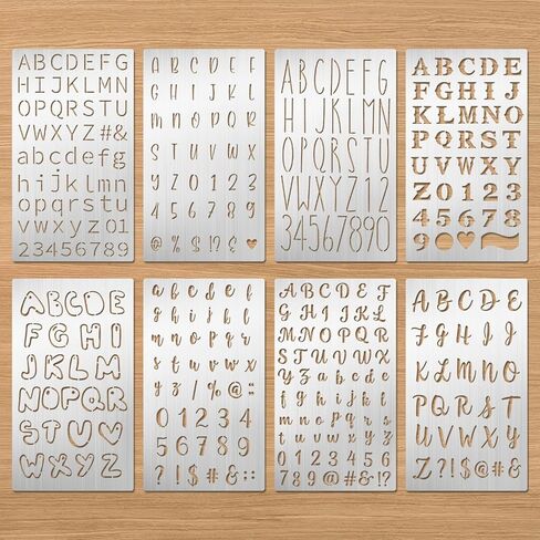 Eageus 8 Pcs Metal Letter Stencils Wood Burning Stencil Lettering Stencils, Small Reusable Alphabet Painting Template for Carving Drawing Engraving Journal Pyrography Craft(Letter Style) in Kuwait