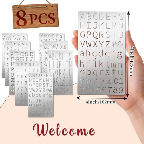 Eageus 8 Pcs Metal Letter Stencils Wood Burning Stencil Lettering Stencils, Small Reusable Alphabet Painting Template for Carving Drawing Engraving Journal Pyrography Craft(Letter Style) in Kuwait
