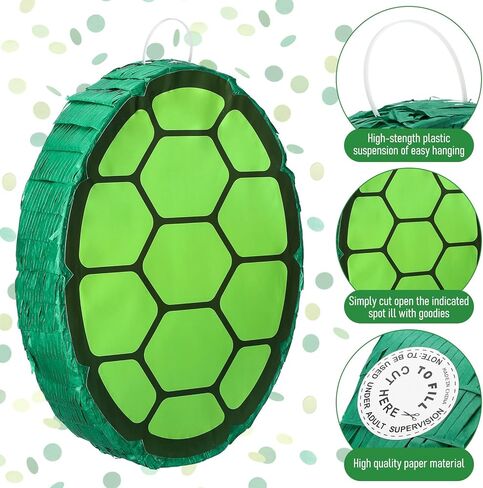 4 Pcs Green Turtle Piñata Birthday Decorations 12.6 x 3.1'' Turtle Pinata Party Favors Set with Batting Stick Eye Mask Blindfold and Confetti for Cartoon Movie Party Decorations Animal Game Props in Saudi Arabia