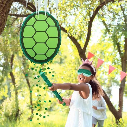 4 Pcs Green Turtle Piñata Birthday Decorations 12.6 x 3.1'' Turtle Pinata Party Favors Set with Batting Stick Eye Mask Blindfold and Confetti for Cartoon Movie Party Decorations Animal Game Props in Saudi Arabia