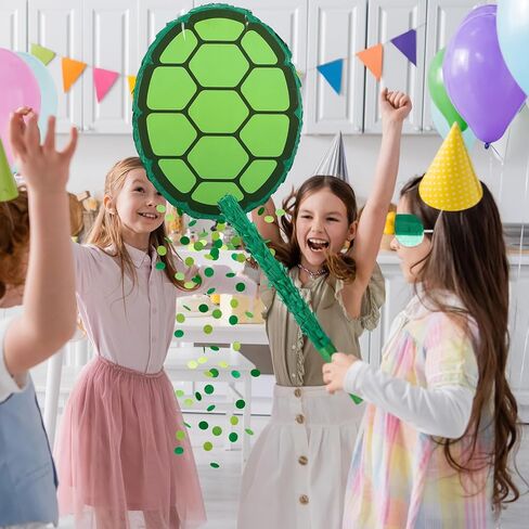 4 Pcs Green Turtle Piñata Birthday Decorations 12.6 x 3.1'' Turtle Pinata Party Favors Set with Batting Stick Eye Mask Blindfold and Confetti for Cartoon Movie Party Decorations Animal Game Props in Saudi Arabia
