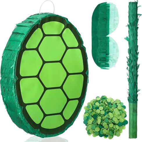 4 Pcs Green Turtle Piñata Birthday Decorations 12.6 x 3.1'' Turtle Pinata Party Favors Set with Batting Stick Eye Mask Blindfold and Confetti for Cartoon Movie Party Decorations Animal Game Props in Saudi Arabia