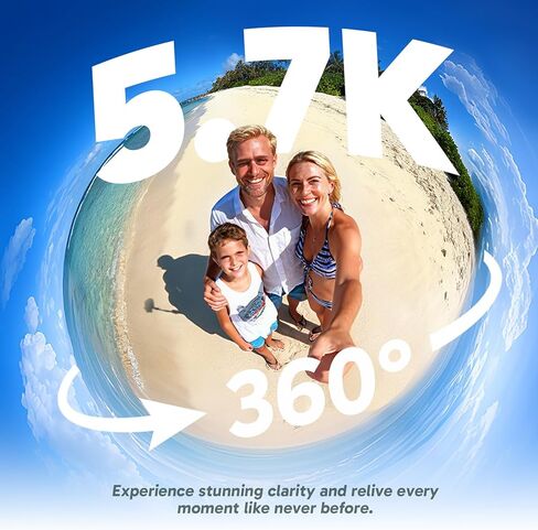 كاميرا AKASO 360 مقاومة للطقس بزاوية 360 درجة - فيديو 5.7K 360 مع مستشعرات 1/2 بوصة 48 ميجابكسل، صورة 72 ميجابكسل 360، 360-SuperSmooth، عصا سيلفي غير مرئية، قفل أفقي 360 درجة، مجموعة دراجة نارية لتتبع الذكاء الاصطناعي in Kuwait