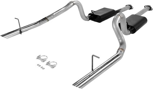 طقم عادم Flowmaster 17212 American Thunder Cat-Back مقاس 2.5 بوصة من الفولاذ المصقول بالألومنيوم 304 أطراف من الفولاذ المقاوم للصدأ متوافقة مع 1994-1997 Ford Mustang GT وCobra مع محرك 4.6 لتر أو 5.0 لتر in Kuwait