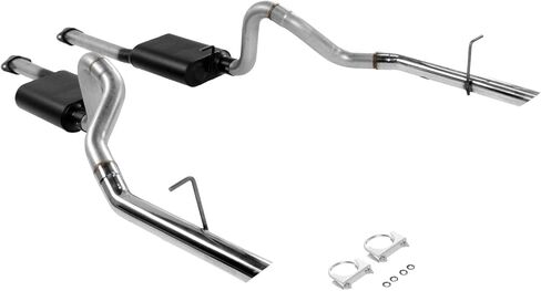 طقم عادم Flowmaster 17212 American Thunder Cat-Back مقاس 2.5 بوصة من الفولاذ المصقول بالألومنيوم 304 أطراف من الفولاذ المقاوم للصدأ متوافقة مع 1994-1997 Ford Mustang GT وCobra مع محرك 4.6 لتر أو 5.0 لتر in Kuwait