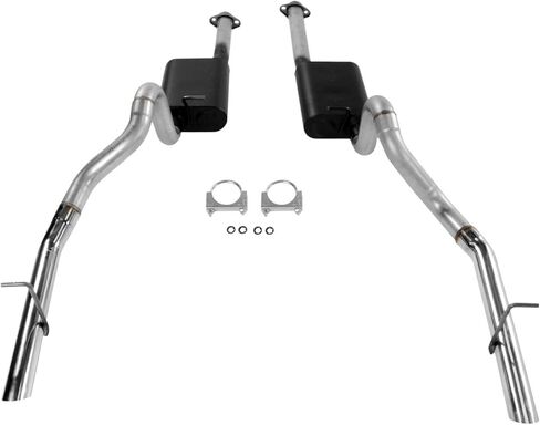 طقم عادم Flowmaster 17212 American Thunder Cat-Back مقاس 2.5 بوصة من الفولاذ المصقول بالألومنيوم 304 أطراف من الفولاذ المقاوم للصدأ متوافقة مع 1994-1997 Ford Mustang GT وCobra مع محرك 4.6 لتر أو 5.0 لتر in Kuwait