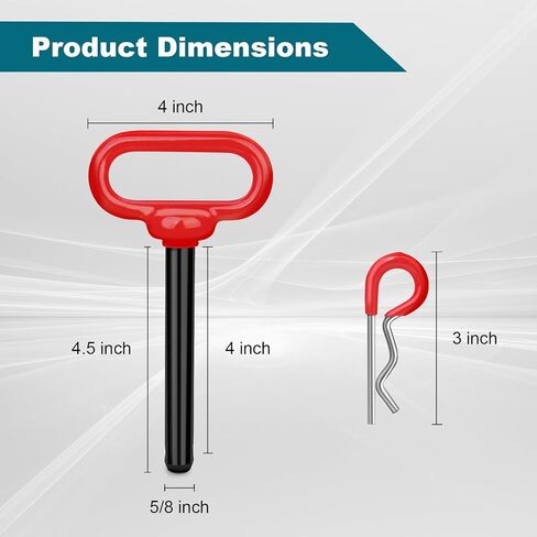 5/8 "مقطورة سحب وصلة دبوس كليب 3 نقطة دبابيس وصلة الاستقبال، 5/8" × 4-1 / 2 "صالة الألعاب الرياضية قفل وصلة وصلة مع 4 قطع 3" R كليب مقبض أحمر مطلي بالمطاط، دبابيس بوابة Clevis شديدة التحمل ملحقات الجرارات in Saudi Arabia