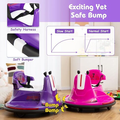 HONEY JOY 12V Bumper Car for Toddlers 1-3, Baby Ride on Bumper Car w/Dual Joysticks, Flashing LED Light & 360 Degree Spin, Electric Vehicle for Kids, Ride on Car w/Remote Control, Gift for Boys Girls in Saudi Arabia