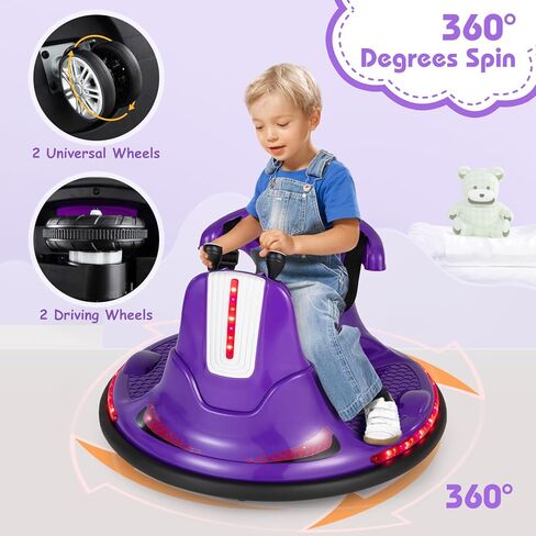 HONEY JOY 12V Bumper Car for Toddlers 1-3, Baby Ride on Bumper Car w/Dual Joysticks, Flashing LED Light & 360 Degree Spin, Electric Vehicle for Kids, Ride on Car w/Remote Control, Gift for Boys Girls in Saudi Arabia