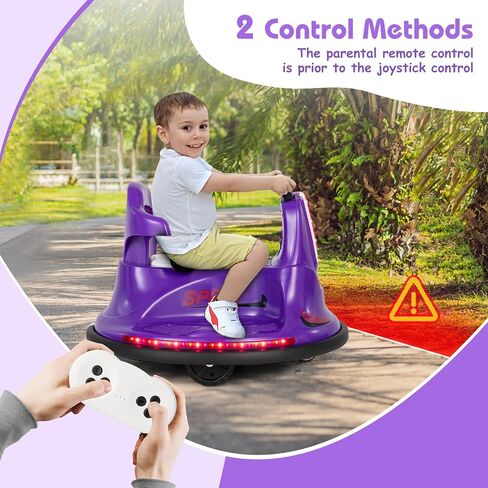 HONEY JOY 12V Bumper Car for Toddlers 1-3, Baby Ride on Bumper Car w/Dual Joysticks, Flashing LED Light & 360 Degree Spin, Electric Vehicle for Kids, Ride on Car w/Remote Control, Gift for Boys Girls in Saudi Arabia