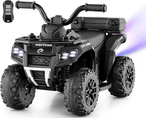 OLAKIDS Kids ATV with Spray Function, Remote Control, Storage Trunk, 6V Toddler Ride on Toy, Black in Saudi Arabia