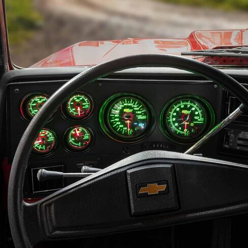 حزمة GlowShift ذات 6 قياسات متوافقة مع Chevy GMC C30 K30 C35 K35 1973-1991 - أسود 7 ألوان سبيدو، تاش، ضغط الزيت، درجة حرارة الماء، مستوى الوقود ومقاييس الفولت - لوحة لوحة القيادة ملائمة مباشرة in Saudi Arabia