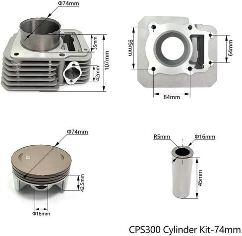 Motorcycle 74MM Air-Cooled Cylinder Set Piston Ring and Gasket Kit Fit For ZONGSHEN ZS172FMM-3 CB250-F Engine 250CC Upgraded 300CC(1 Kit) in Saudi Arabia