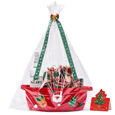 InfiBay Christmas Baskets for Gifts Empty, Christmas Gift Basket, Woven Rope Green Basket with Handle, Ribbon, Row Decor, Personalized Name Cotton Rope, Xmas Holiday Gifts Storage Baskets Decorations in Saudi Arabia