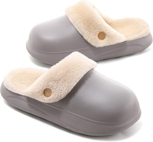 شباشب نسائية مقاومة للماء للاستخدام في الهواء الطلق، قباقيب حديقة شتوية مبطنة بالصوف غير قابلة للانزلاق، أحذية منزلية مريحة ودافئة للاستخدام في الأماكن المغلقة والمفتوحة in Kuwait