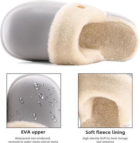 شباشب نسائية مقاومة للماء للاستخدام في الهواء الطلق، قباقيب حديقة شتوية مبطنة بالصوف غير قابلة للانزلاق، أحذية منزلية مريحة ودافئة للاستخدام في الأماكن المغلقة والمفتوحة in Kuwait