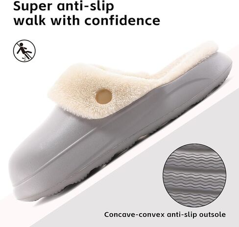 شباشب نسائية مقاومة للماء للاستخدام في الهواء الطلق، قباقيب حديقة شتوية مبطنة بالصوف غير قابلة للانزلاق، أحذية منزلية مريحة ودافئة للاستخدام في الأماكن المغلقة والمفتوحة in Kuwait