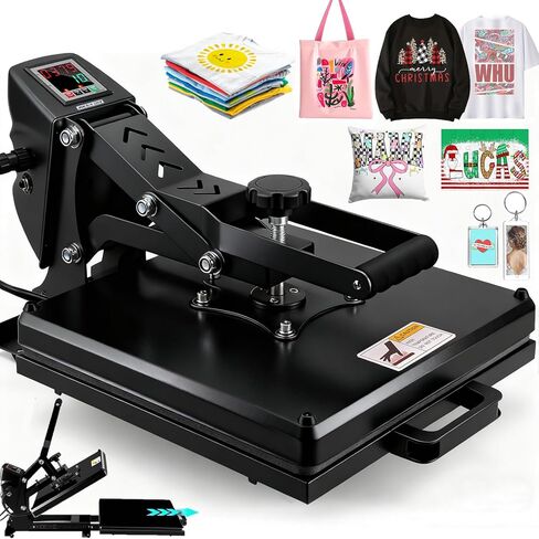 Whubefy Upgraded Heat Press 15x15 Slide Out, Industrial-Quality Digital Sublimation Heat Transfer Machine w/5 DTF Transfer Sheets, Clamshell Heat Press Machine for T-Shirts, Bags, Mouse Pads & More in Saudi Arabia