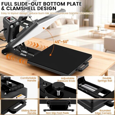Whubefy Upgraded Heat Press 15x15 Slide Out, Industrial-Quality Digital Sublimation Heat Transfer Machine w/5 DTF Transfer Sheets, Clamshell Heat Press Machine for T-Shirts, Bags, Mouse Pads & More in Saudi Arabia