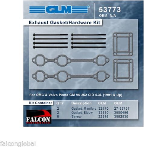 GLM Marine (2) مشعبات العادم والأجهزة المتوافقة مع 92-UP فولفو بنتا مارين تشيفي 4.3 4.3L 262 V6 GLM in Saudi Arabia
